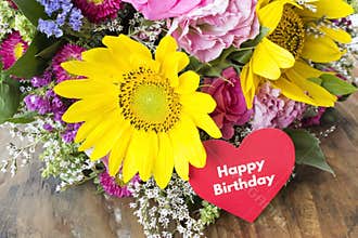 Happy Birthday Card with Bouquet of Summer Flowers