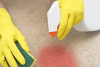 Cleaning red stain on a carpet