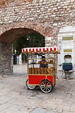 Undefined man with simit cart ,Istanbul, Turkey.