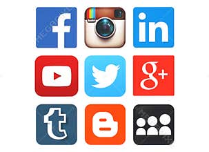 Collection of popular social media logos printed on paper