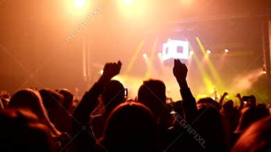 Footage of a crowd partying at a rock concert