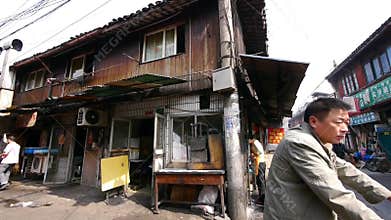 Typical Chinese old town street,shanghai traditional shopping marketplace.