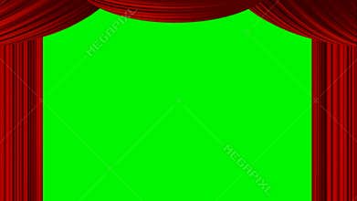 Animated zooming heart red curtain on green screen chroma key for Oscar movie review stage show entertainment drama valentine bas