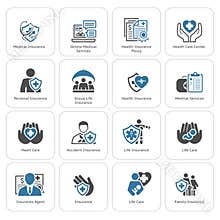 Insurance and Medical Services Icons Set.