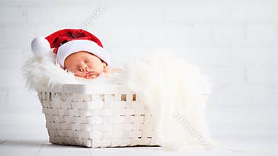 Sleeper newborn baby in Christmas Santa cap