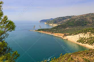 Gargano National Park coast: Mattinatella or Fontana delle Rose beach.MATTINATA (Apulia) - ITALY-