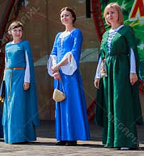 Women in Ukrainian national medieval handmade dress