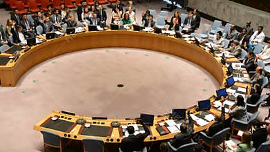 Voting in Security Council chamber United Nations