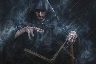 Dark warlock casting a spell