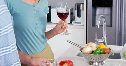Couple cooking together