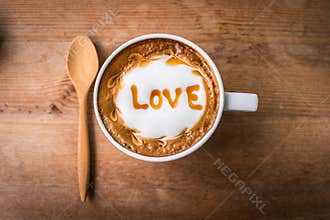 Hot coffee with foam milk art, latte art coffee