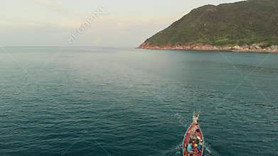 Aerial view of Thailand fisherman fishing on the traditional wooden boat