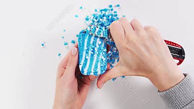 Soap cutting. Visual meditation. Woman cuts a bar of soap