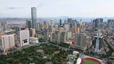 Aerial shot of dalian city center