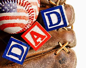 Baseball with mitt and the word Dad