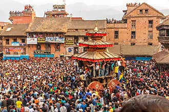Bisket Jatra celebrations in Bhaktapur, Nepal
