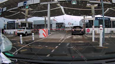 Driver`s view point of UK Border Control checkpoint at Eurotunnel France