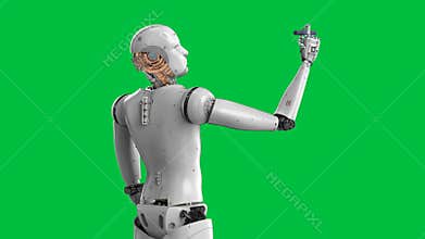 Cyborg teaching on green screen
