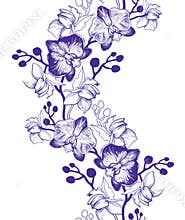 Floral seamless border with hand drawn flowers Orchids