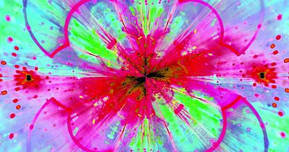 Rapid color changing abstract fractal video with an intricate large exploding space flower.