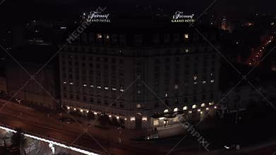 Aerial view at cityscape with luminous buildings