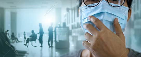 Women wearing virus mask protect of infection and spreading Coronavirus or Covid-19 and patients come to the hospital