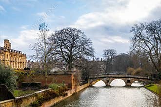 The River Cam flows near Kings College on a clear day in Cambridge England