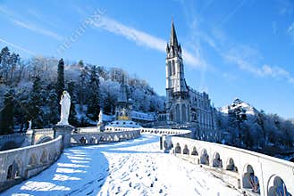 Rosary Basilica of Lourdes during winter