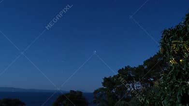 Astro time lapse, mountains and ocean Akyaka, Turkey