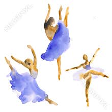 Hand-drawn watercolor illustration: set of dancing ballerinas. Vector