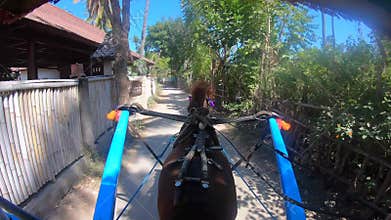 TL POV person driving horse carriage on Gili Air Island Indonesia
