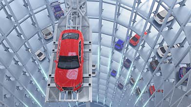 Automated car parking system. High quality 4K animation.