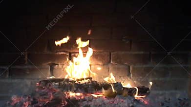 Warm fireplace in slow motion