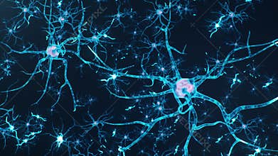 Animation neurons in the brain.Synapse and Neuron cells sending electrical chemical signals. Activity of electrical
