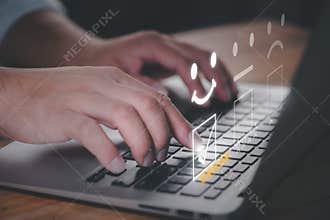 Satisfaction survey and customer service Concept.business person using computer notebook To answer questionnaire And give satisfac