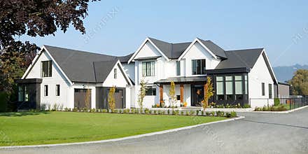 Farmhouse White Black Rural Home House Residence Exterior Double Garage