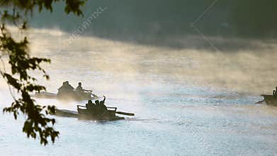 Tourist rafting in Pang Ung Lake one of famous winter traveling destination in northern of Thailand