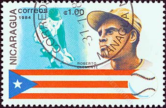 NICARAGUA - CIRCA 1984: A stamp printed in Nicaragua shows Roberto Clemente, Puerto Rico, circa 1984.