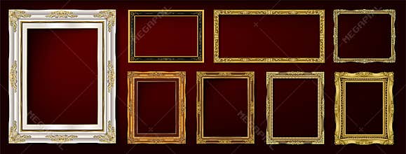 Set of Decorative vintage frames and borders set,Gold photo frame with corner