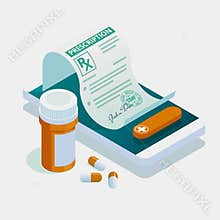 Isometric online doctor consultation, healthcare, medical concept. Online treatment recipe.