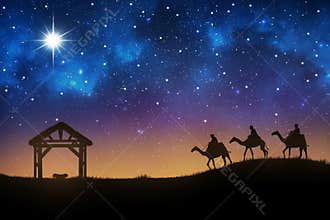 Three wise men go for the star of Bethlehem