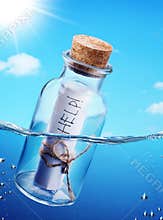 Bottle with help message.