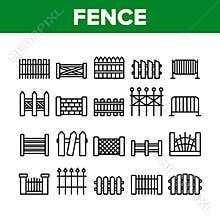Fence Construction Collection Icons Set Vector