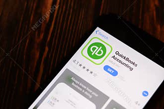 Los Angeles, California, USA - 26 November 2019: QuickBooks Accounting Messenger App Store page close up on desk top view,