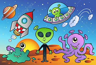 Various alien and space cartoons