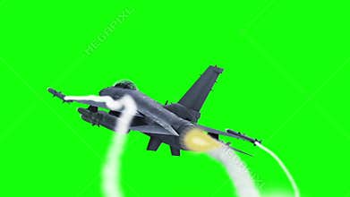 F-16 Fighting Aircraft Jet Green Screen Back 3D Rendering Background