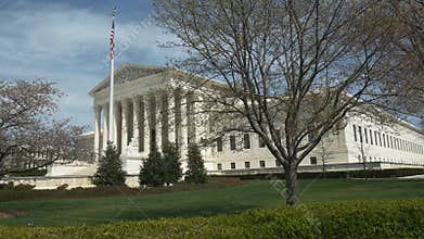 Wide view of the exterior of the us supreme court building in washington