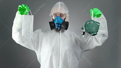 Video of doctor in protective suit with mask