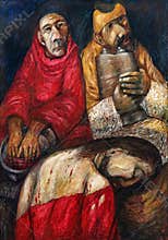 Jesus is condemned to death, 1st Stations of the Cross in St. Stephen`s church in Wasseralfingen, Germany