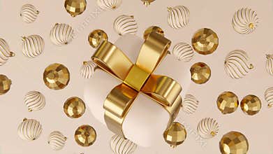 Abstract animation of flying Christmas gift box and decorations